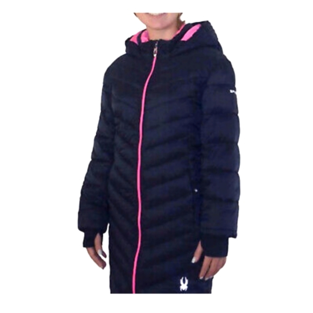 COPY - Girls Long Puffer Spyder Coat in black/pink